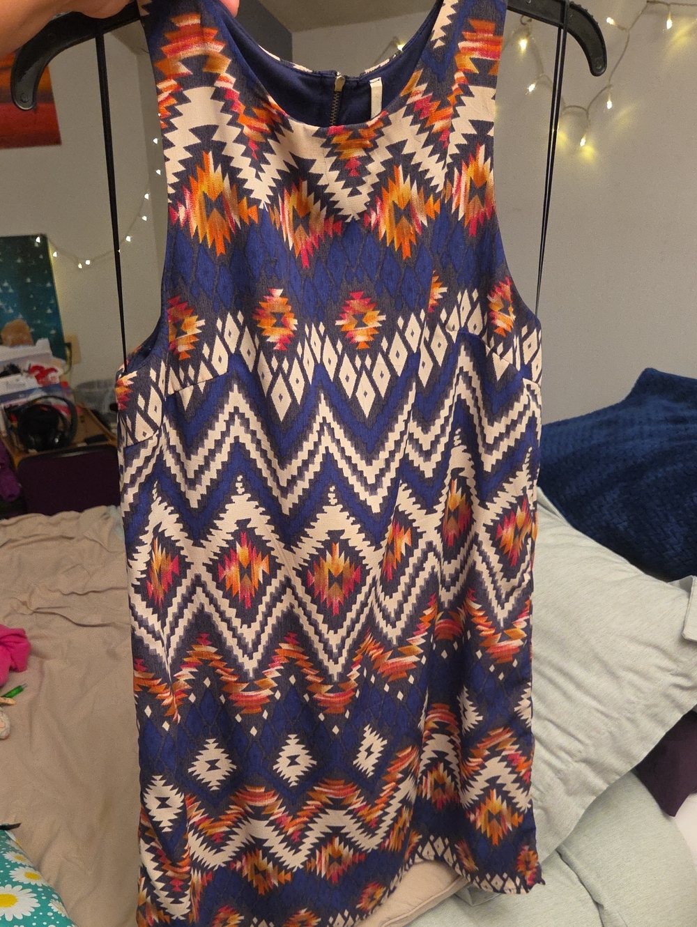 SAGE Navy Blue Aztec Print Sleeveless Shift Dress